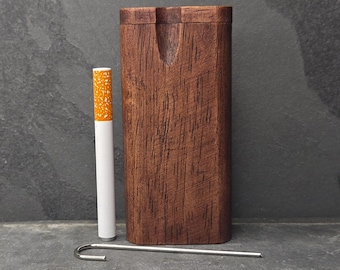 Wood Dugout Stash Box with Pick and One Hitter - Black Cherry Stained