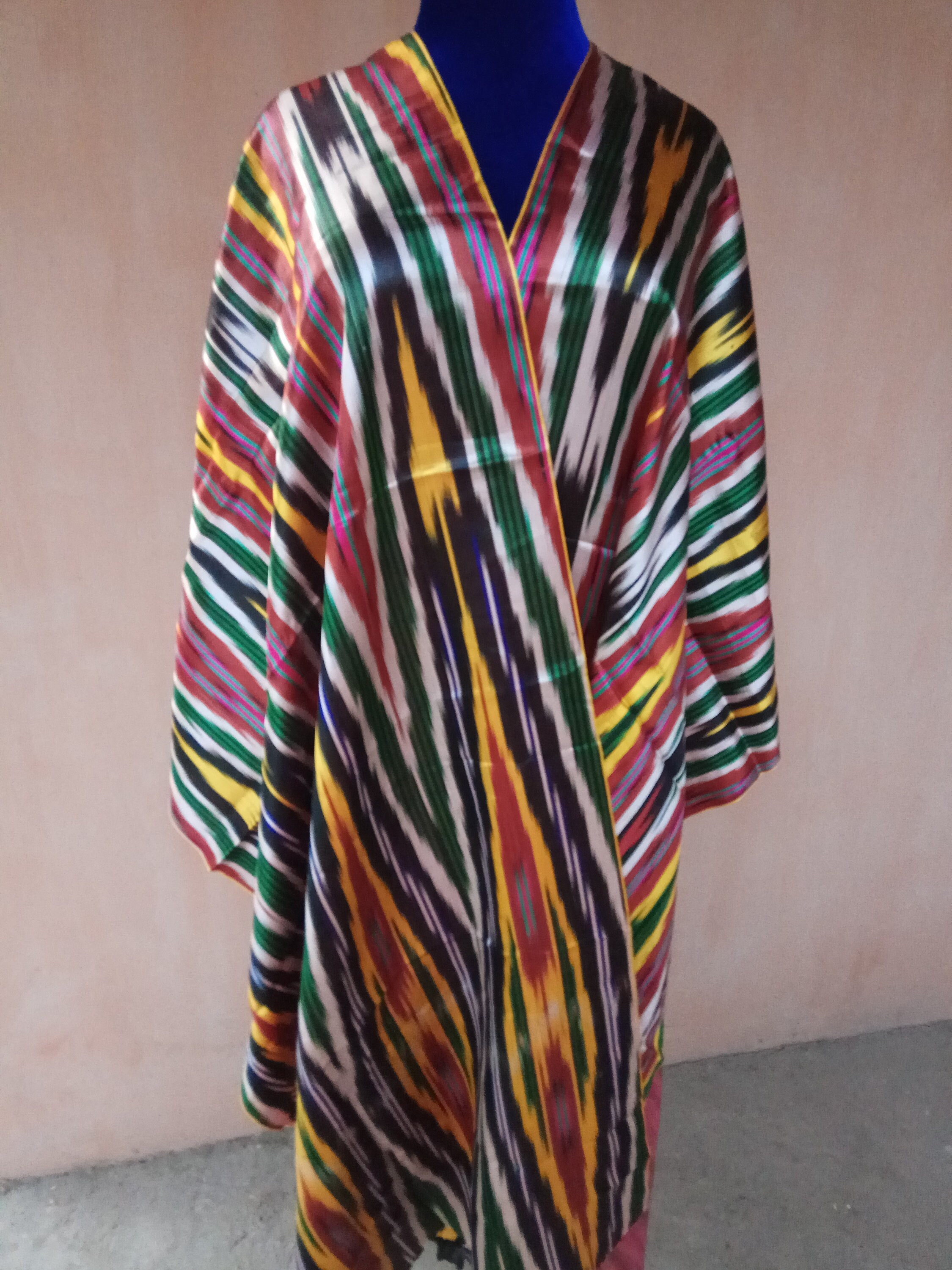 Uzbek vintage pure silk ikat fabric Han atlas tribal 