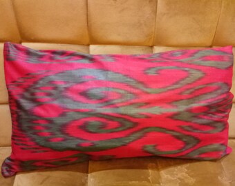 Uzbek ikat lumbar pillow case, cushion. Accent pillow. P008