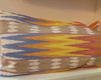 Uzbek silk ikat lumbar pillow case, cushion. Accent pillow