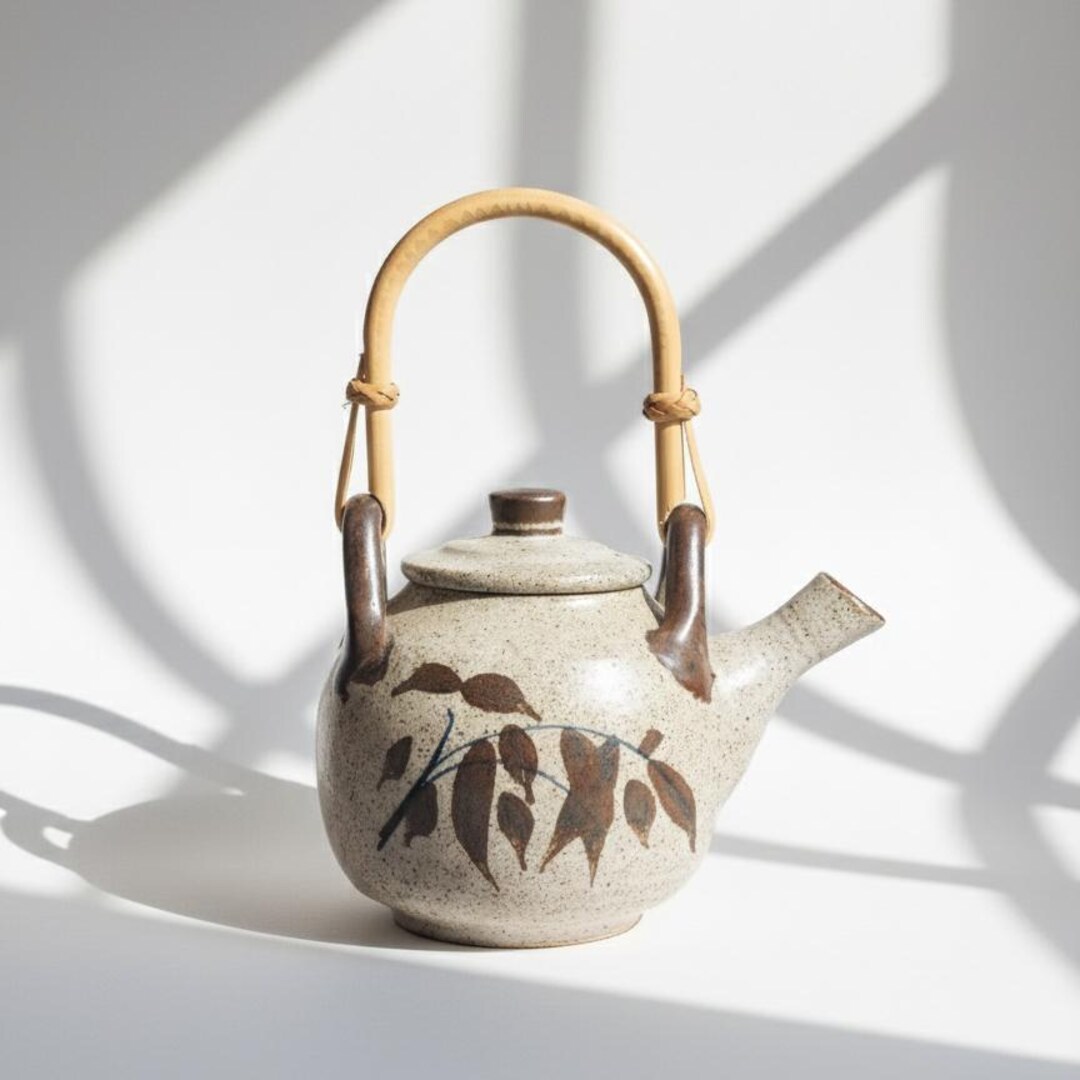 Vintage Japanese Ceramic Teapot, Bamboo Handle, Hand-painted Floral - Etsy