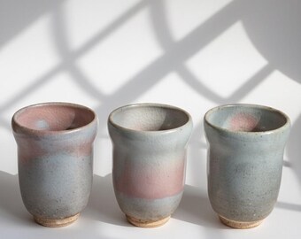 Vintage japanische Hagi Ware Yunomi 3er-Set | Handgemachte Teetassen mit Crackle-Glasur