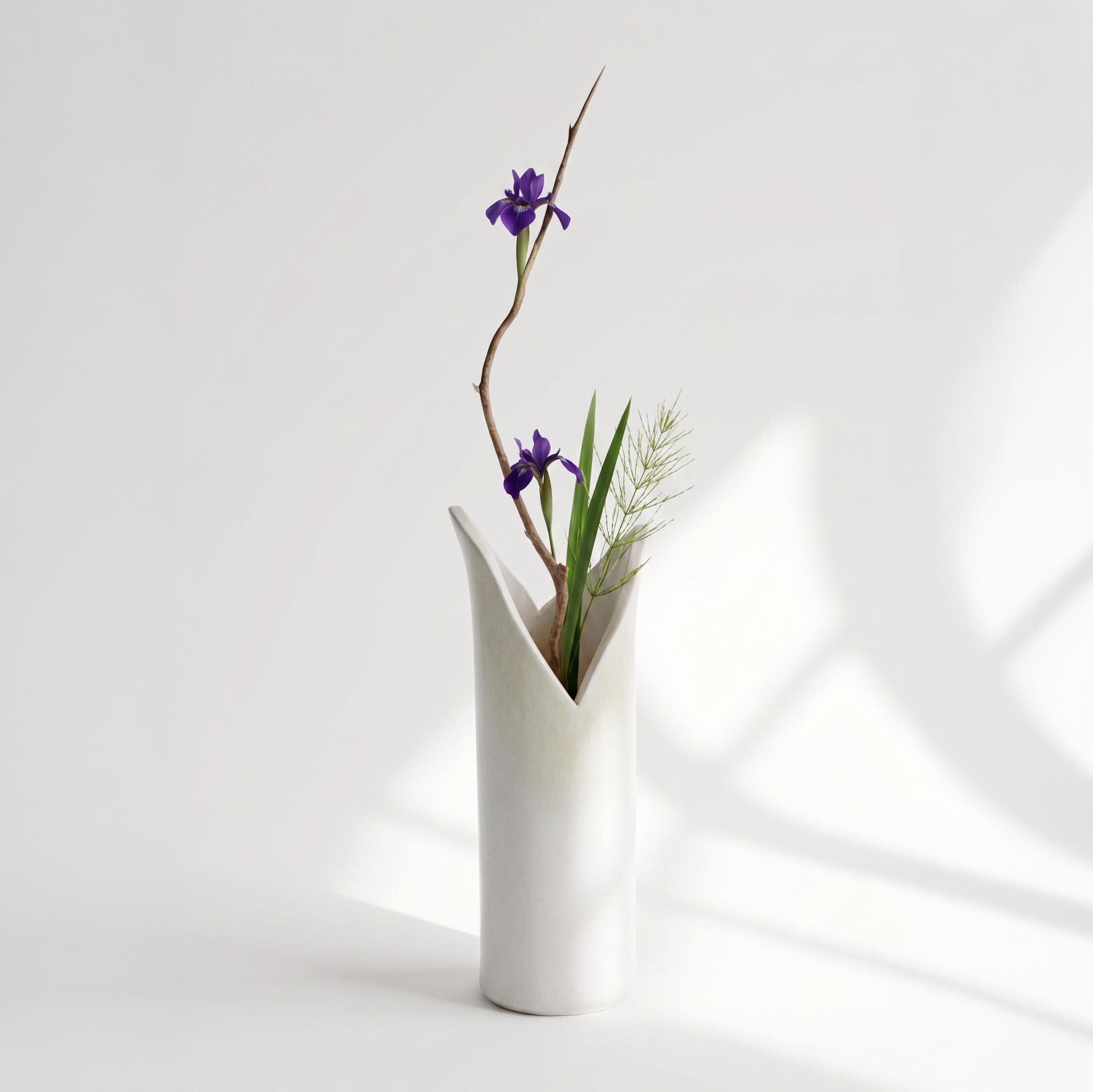 Shigaraki Ware White Spit Rim Ceramic Flower Vase - Authentic Hana
