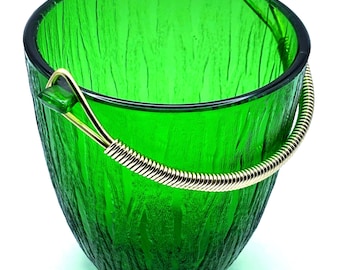 Cubitera vintage de cristal verde Holmegaard – Enfriador de bebidas moderno escandinavo / Artículos de bar daneses de mediados de siglo