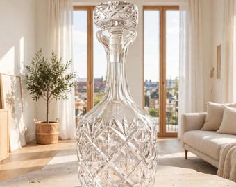 Decantador Boho de cristal tallado – Jarra de cristal tallada a mano, tapón grabado n.° 92