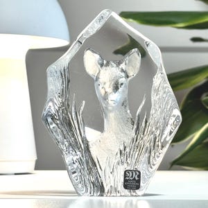 Mats Jonasson 山猫のクリスタル彫像 Mats Jonasson Crystal Deer - Etsy