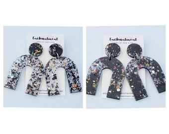 Maya Earrings: Black Night, Resin Glitter Earrings