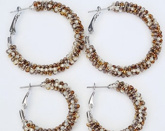 Beaded Hoop Earrings, Wrapped Bead Earrings, Seed Bead Earrings: Picasso Sands