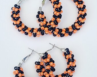 Beaded Hoop Earrings, Wrapped Bead Earrings, Seed Bead Earrings: Fall Festival