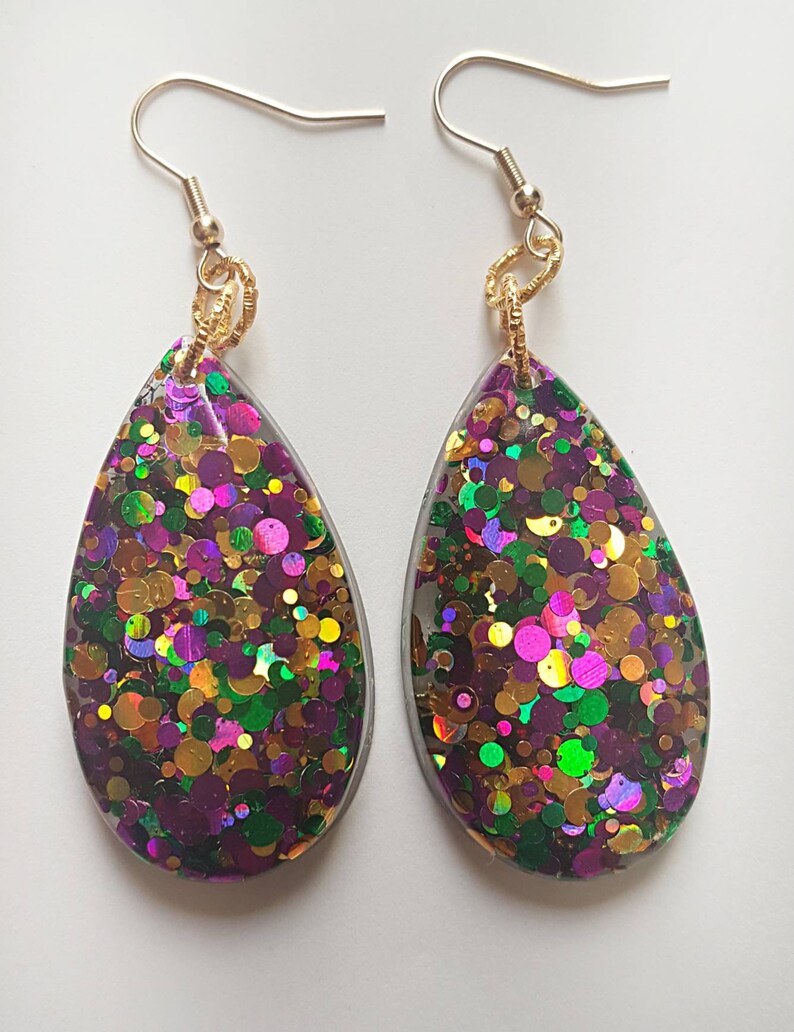 mardi gras resin earrings