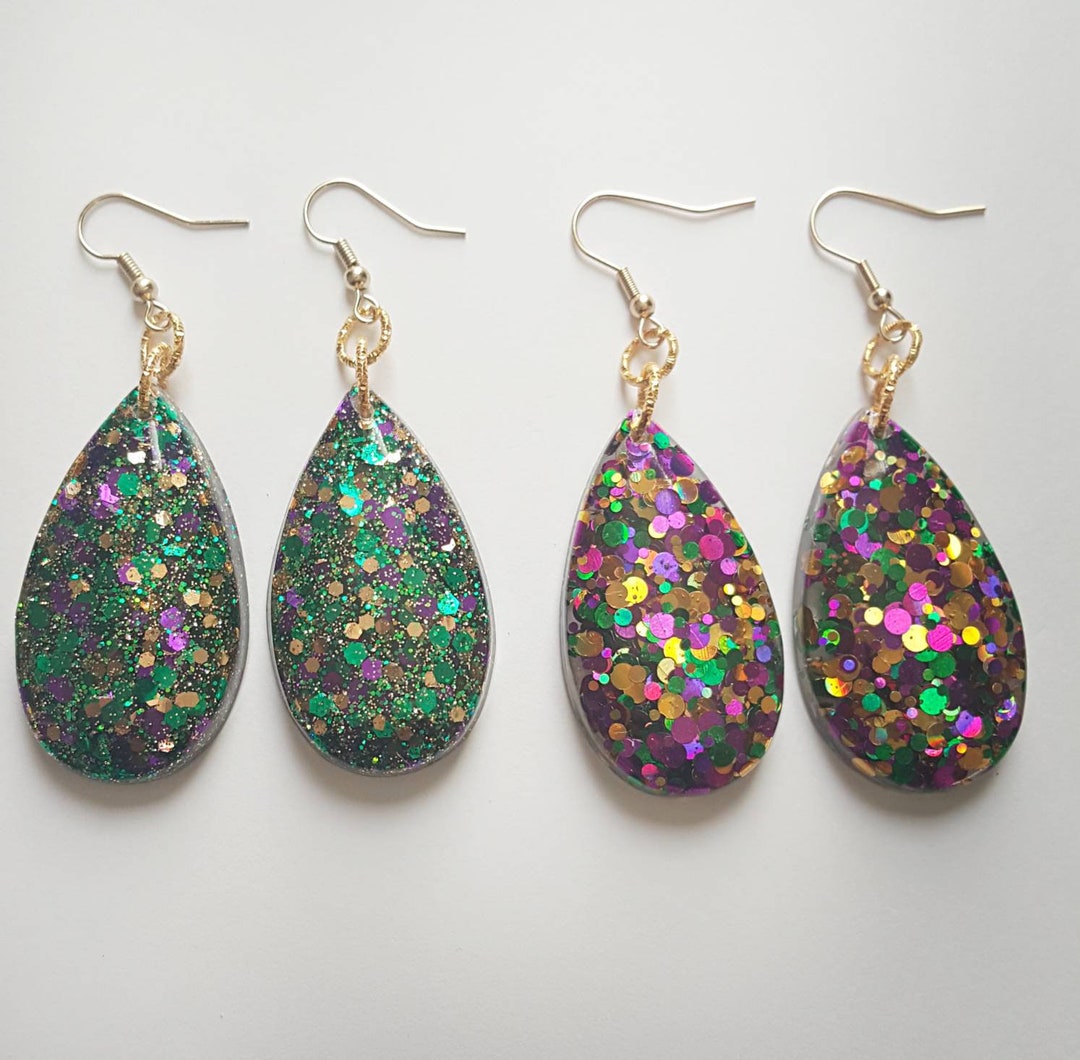 Mardi Gras Flower Rhinestone Dangle Earrings