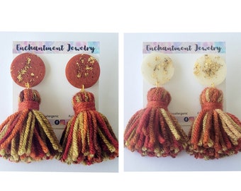 Resin Stud Tassle Earrings : Rustic Spice