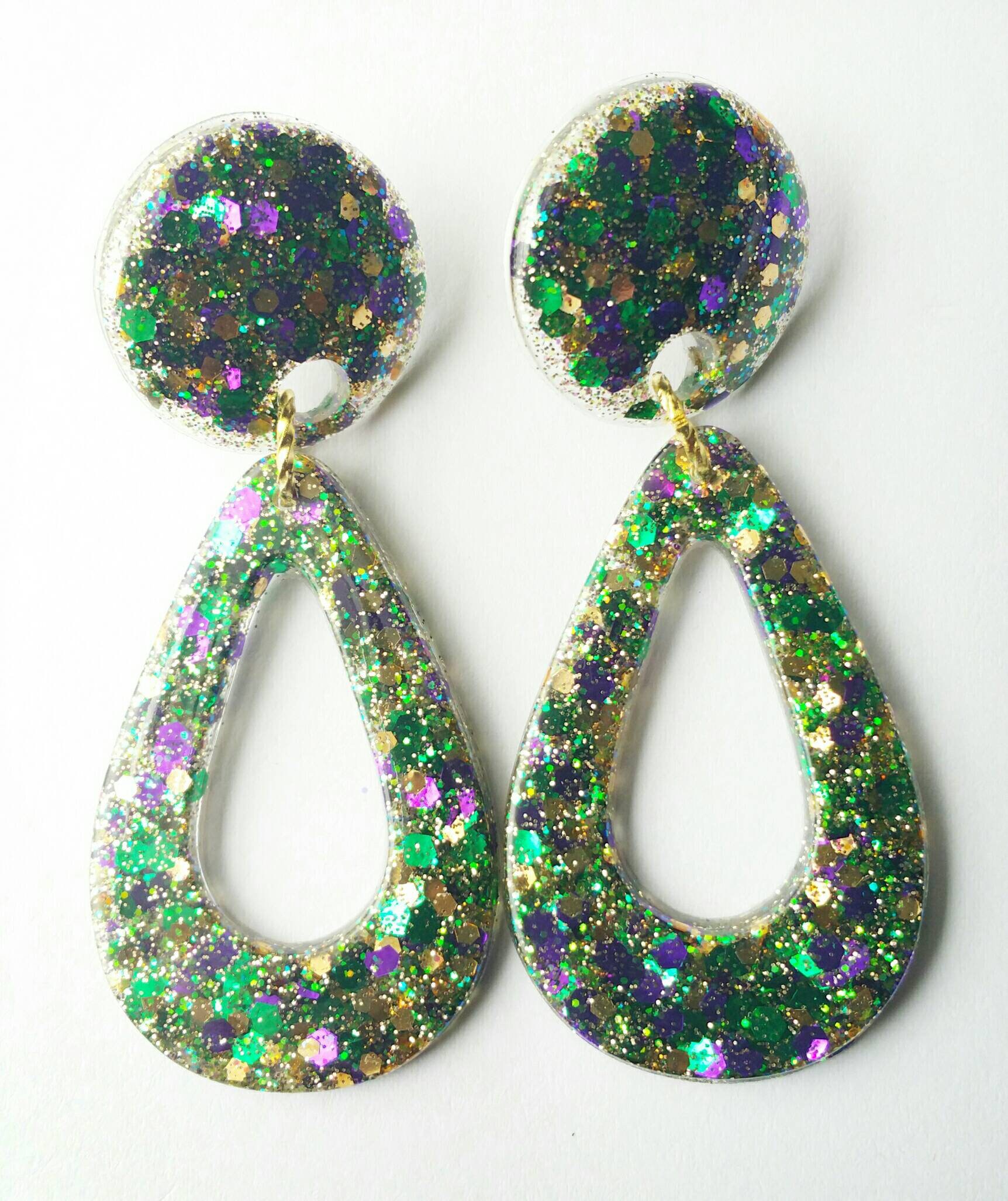 mardi gras resin earrings