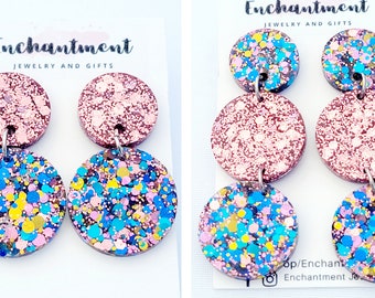 Circle Resin Dangle Earring: Rosie Blue Mix