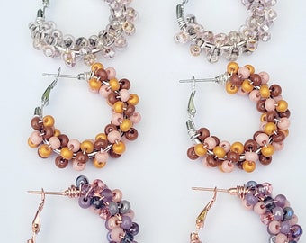 Beaded Hoop Earrings, Wrapped Bead Earrings, Seed Bead Earrings: Fall Festival