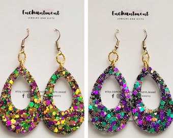 Mardi Gras Teardrop Dangle Earrings