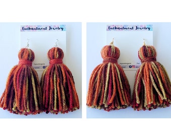 Yarn Tassel Earrings: Rustic Spice Midi