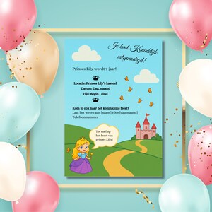 Kinderparty Einladung Prinzessin Mädchen | Digitale Karte mit Prinzessinnenmotiv | Canva-Vorlage für Geburtstagseinladungen für Mädchen