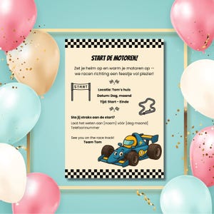 Kinderfeestje uitnodiging race thema bewerkbaar in Canva | Auto feestje uitnodiging jongen | Digitale uitnodiging snelheidsduivel