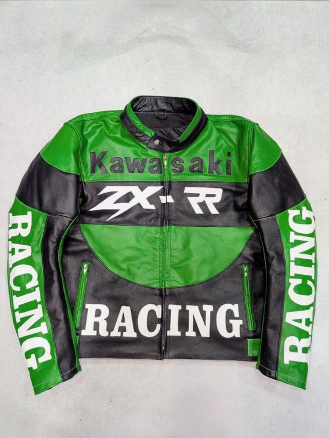 【カッコ】LEATHER JACKET Kawasaki ZX-RR Racing Leather Jacket: Genuine Cowhide Motorcycle