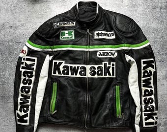 Kawasaki Racing Leather Motorcycle Jacket: Ninja Biker Style