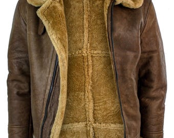 Men's Brown Sheepskin RAF Aviator Pilot Jacket: Shearling Fur Lined Leather Bomber
