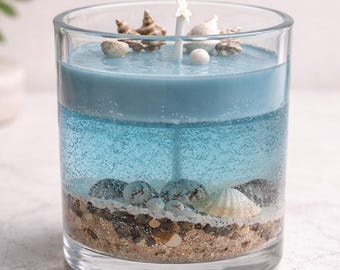 Candela di soia Ocean con conchiglie naturali / Decorazione da spiaggia
