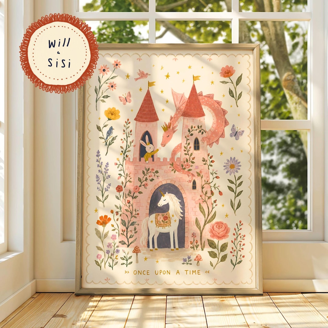 Princess Castle Nursery Print Girls Room Decor Fairytale Unicorn Wall ...