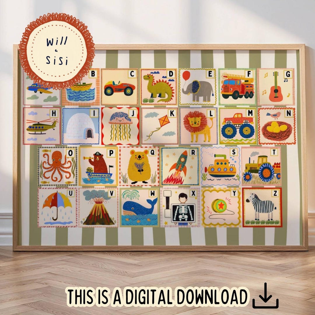 Playful Alphabet Wall Art Printable Kids Playroom Decor Educational ABC ...