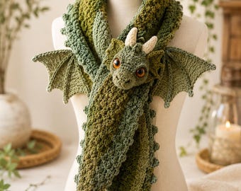 Mooswald-Drachenschal-Anleitung, Wald-Fantasy-Häkelschal, Tragbares Cosplay-PDF-Download