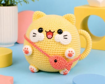 Haakpatroon voor een amigurumi kat, handleiding voor een zittend pluche kitten (PDF-download)