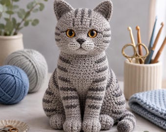 Häkelanleitung für eine Katze (PDF) | Amigurumi-Katze | Sitzendes Kätzchen als Plüschtier | Digitaler Download
