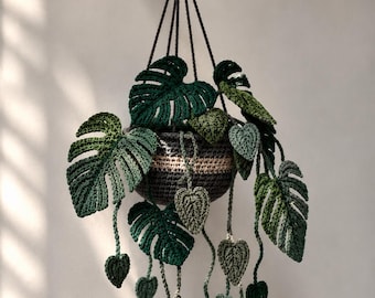 Häkelanleitung für eine hängende Monstera (PDF), Pflanzenkorb für den Autospiegel, Rückspiegel-Dekoration, DIY-Mini-Topf (digitaler Download)