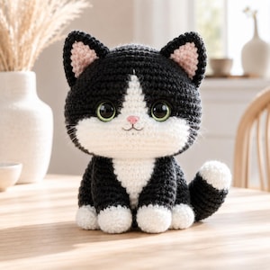 Tuxedo Cat Crochet Pattern PDF | Realistic Black & White Amigurumi | Digital Download