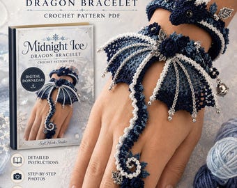 Häkelanleitung für ein Armband mit Mitternachts-Eisdrachen (PDF), tragbarer Fantasy-Drachenschmuck