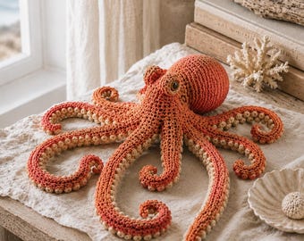 Realistische Häkelanleitung für einen Oktopus (PDF), Ozean-Amigurumi, Plüschtier aus dem Meer, DIY-Spielzeug mit Meerestieren