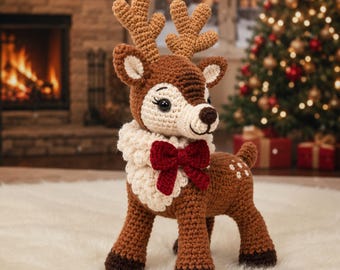 Realistisches Reh-Häkelmuster (PDF), großes Rehkitz-Amigurumi-Spielzeug, Weihnachts-Rentier-Plüschtier, Anleitung für Waldtiere