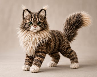 Häkelanleitung für eine Maine Coon Katze (PDF) | Flauschige Amigurumi-Katze | Digitaler Download