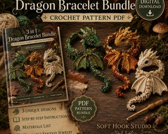 3-in-1-Drachenarmband-Häkelanleitung (PDF), Tragbares Fantasy-Drachen-Set