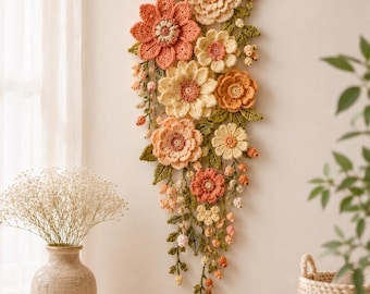 Häkelanleitung für einen Blumen-Wandbehang, Boho-Wildblumengirlande, botanische PDF-Datei zum Download