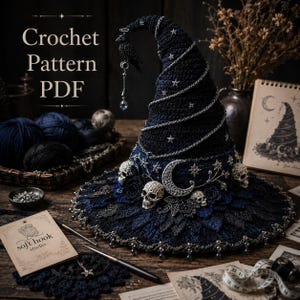 Haunted Skull Witch Hat Crochet Pattern PDF, Spider Web Gothic Halloween Costume Tutorial, Spooky Digital Download