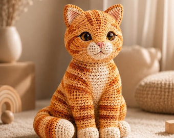 Realistische Häkelanleitung für eine getigerte Katze (PDF) | Stehendes Kätzchen (Amigurumi) | Digitaler Download