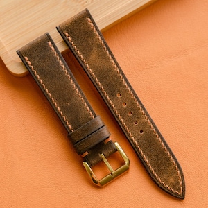 waxed Leather Watch Strap, Customizable Strap Sizes, 24mm, 23mm, 22mm, 21mm, 20mm, 19mm, 18mm