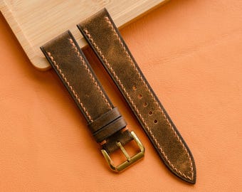 waxed Leather Watch Strap, Customizable Strap Sizes, 24mm, 23mm, 22mm, 21mm, 20mm, 19mm, 18mm