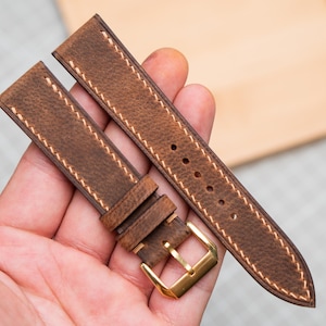 waxed Leather Watch Strap, Customizable Strap Sizes, 24mm, 23mm, 22mm, 21mm, 20mm, 19mm, 18mm