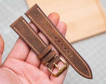 waxed Leather Watch Strap, Customizable Strap Sizes, 24mm, 23mm, 22mm, 21mm, 20mm, 19mm, 18mm