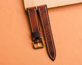 waxed Leather Watch Strap, Customizable Strap Sizes, 24mm, 23mm, 22mm, 21mm, 20mm, 19mm, 18mm