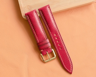 Handmade Deep Red Vachetta Leather Watch Strap: Customizable Sizes
