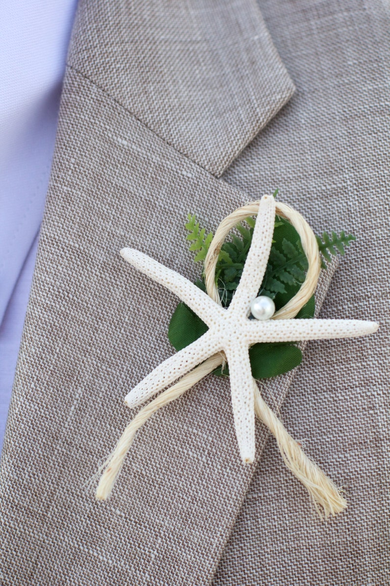 6 Gentlemens Boutonnière Starfish Coastal Beach for Theme Wedding DESIGN 1 image 1