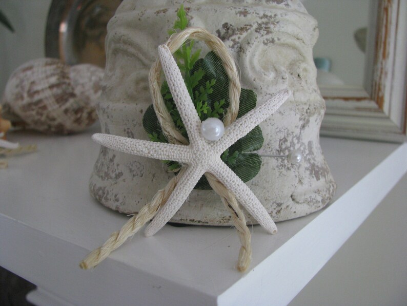 6 Gentlemens Boutonnière Starfish Coastal Beach for Theme Wedding DESIGN 1 image 2